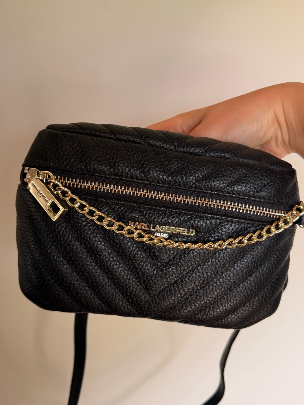 NWOT Karl Lagerfeld Black Quilted Leather Crossbody Belt Bag/ Fanny Pack